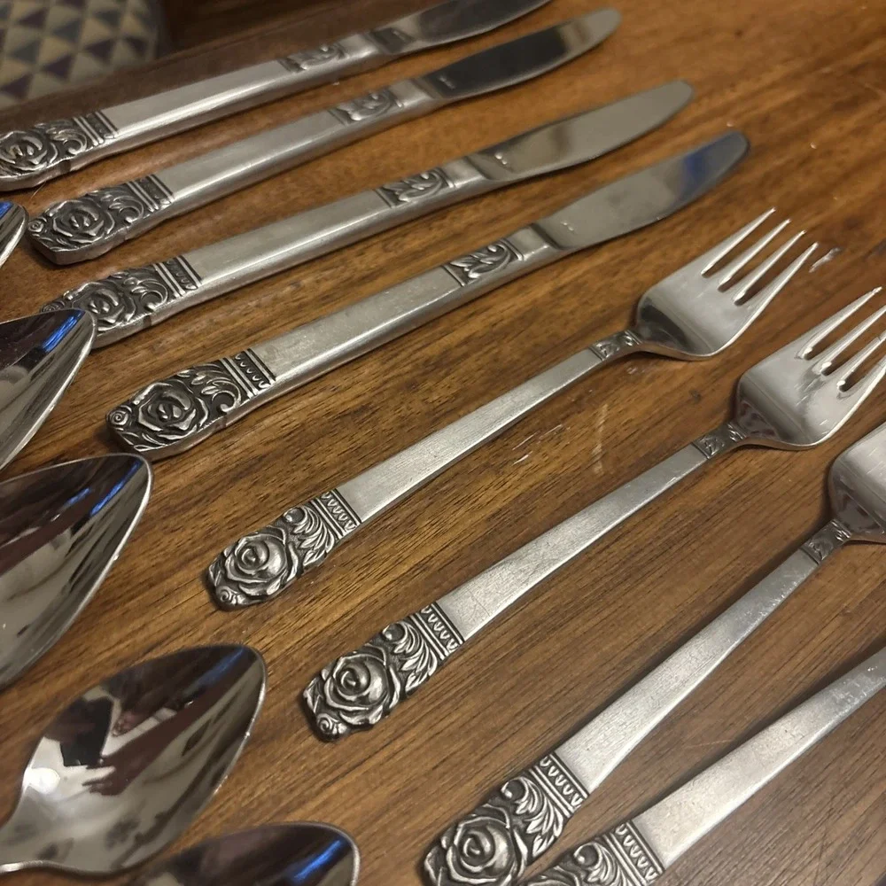 29‎ pc.  Mid Century Interpur Rose Tip Stainless Steel Japan Flatware Silverware